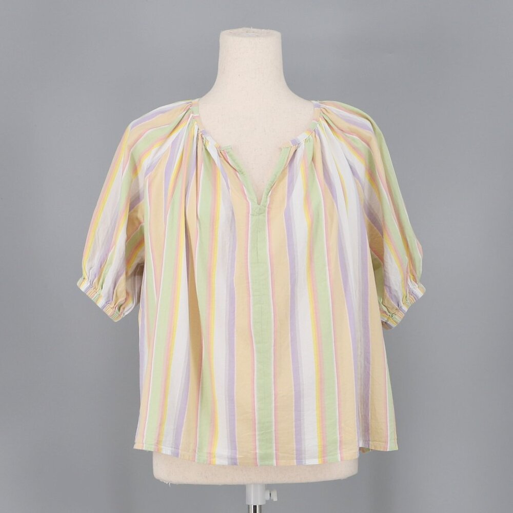 ROLLER RABBIT Alianne Short Puff Sleeve Pastel Stripe Poplin Top Size XS